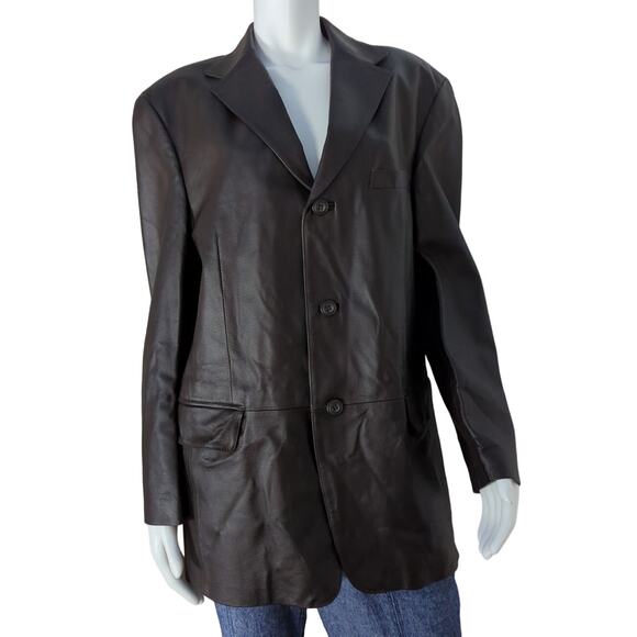 NWOT Stafford Brown Leather 3 Button Blazer Jacket Men's Size M - Picture 1 of 10